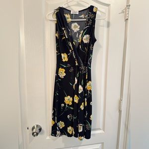 Never worn floral knee length faux wrap dress